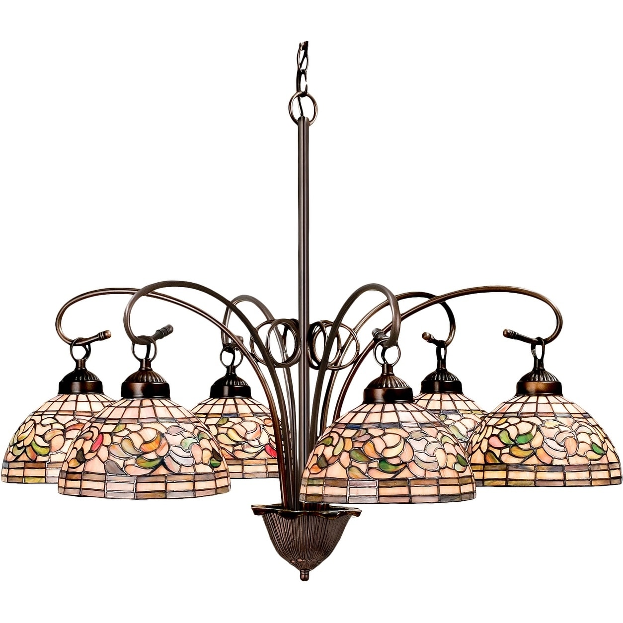 31 Inch Wide Tiffany Turning Leaf 6 Lt Chandelier