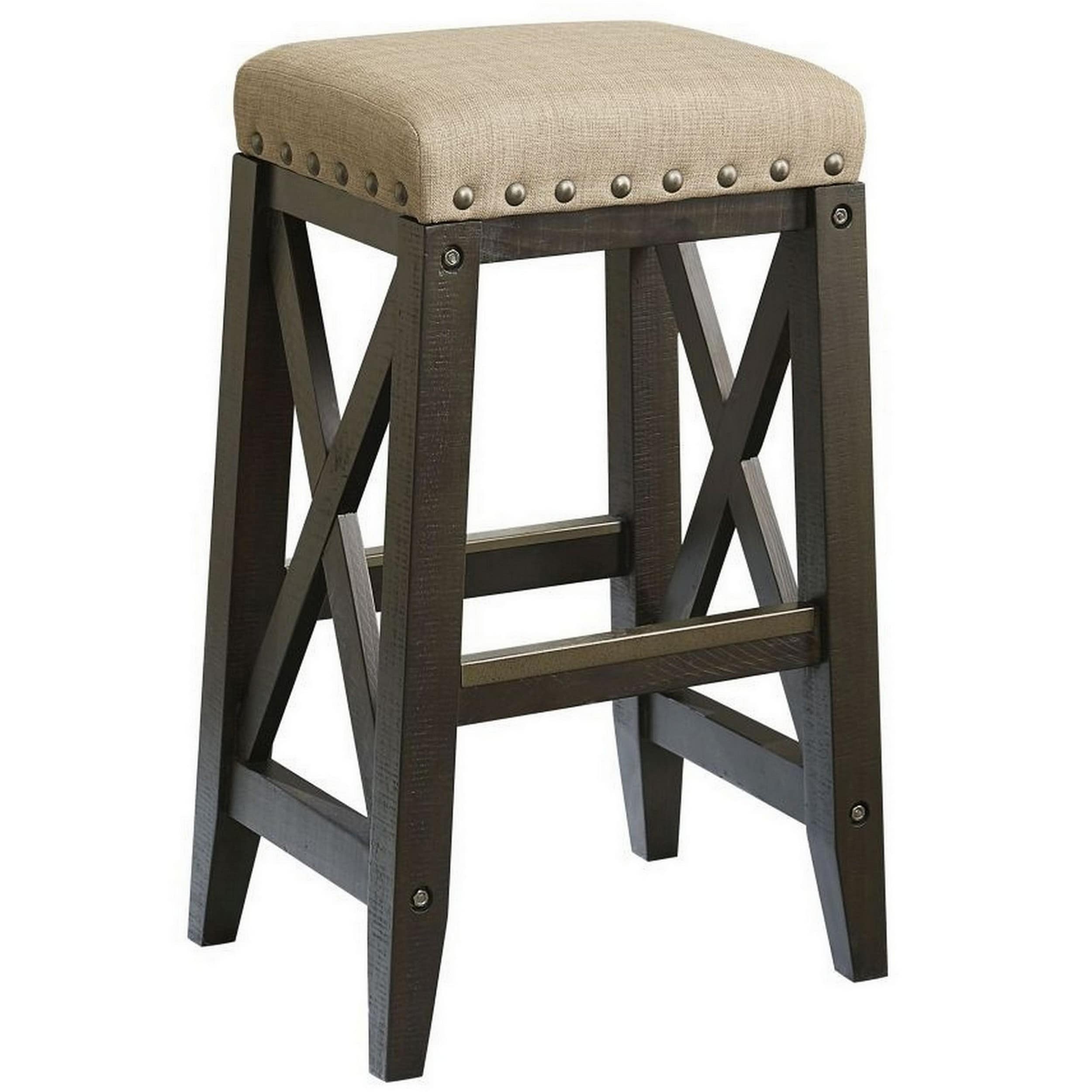 31 Inches Nailhead Trim Upholstered Barstool Beige And Brown