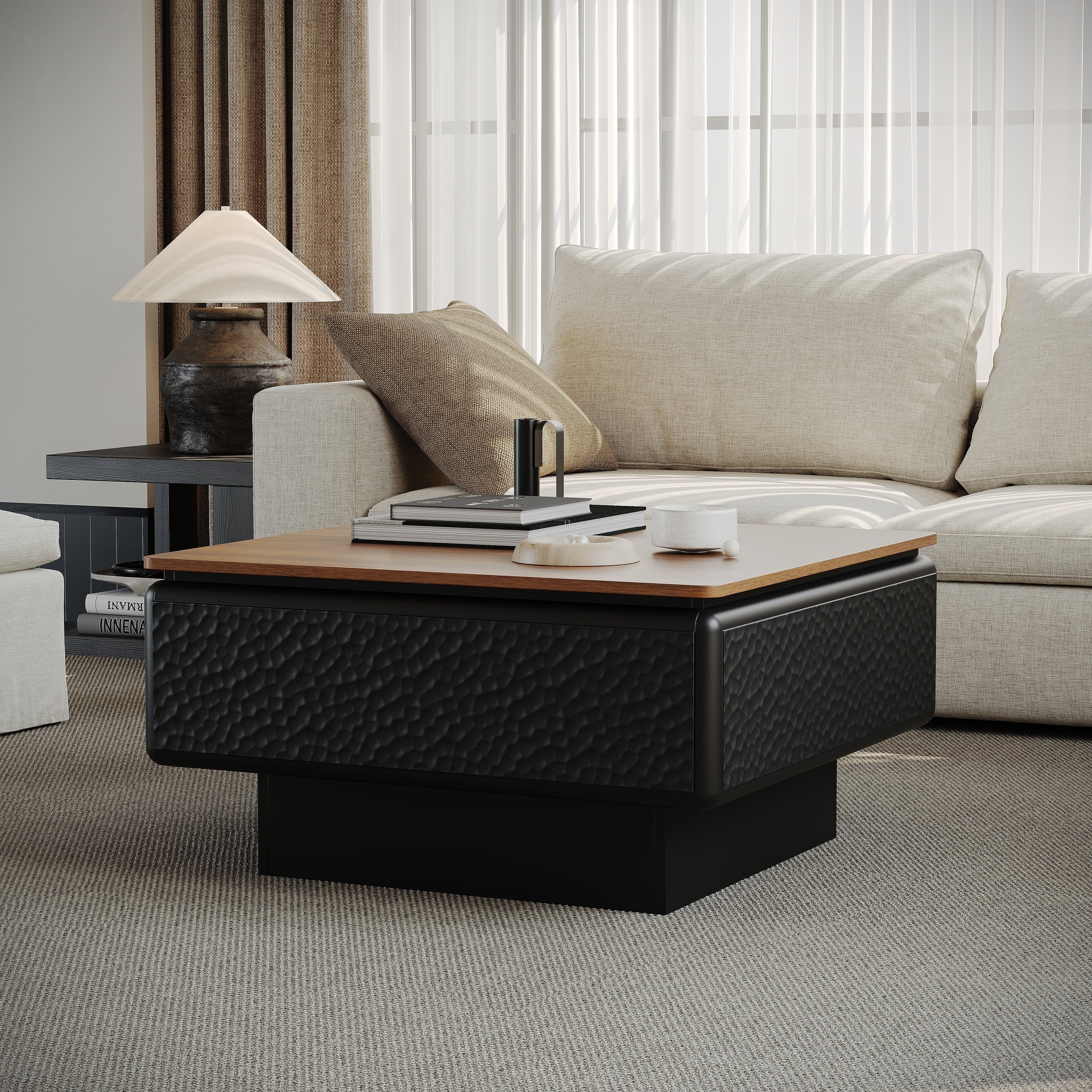 31 Inchs Lift Top Coffee Table For Living Room Mid Century Modern Coffee Table With Hidden Storage Square Center Table
