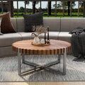 31.4 Circular Coffee Table Modern Natural Wood Grain Handmade Drum Shaped Coffee Table Wooden Felief Coffee Table