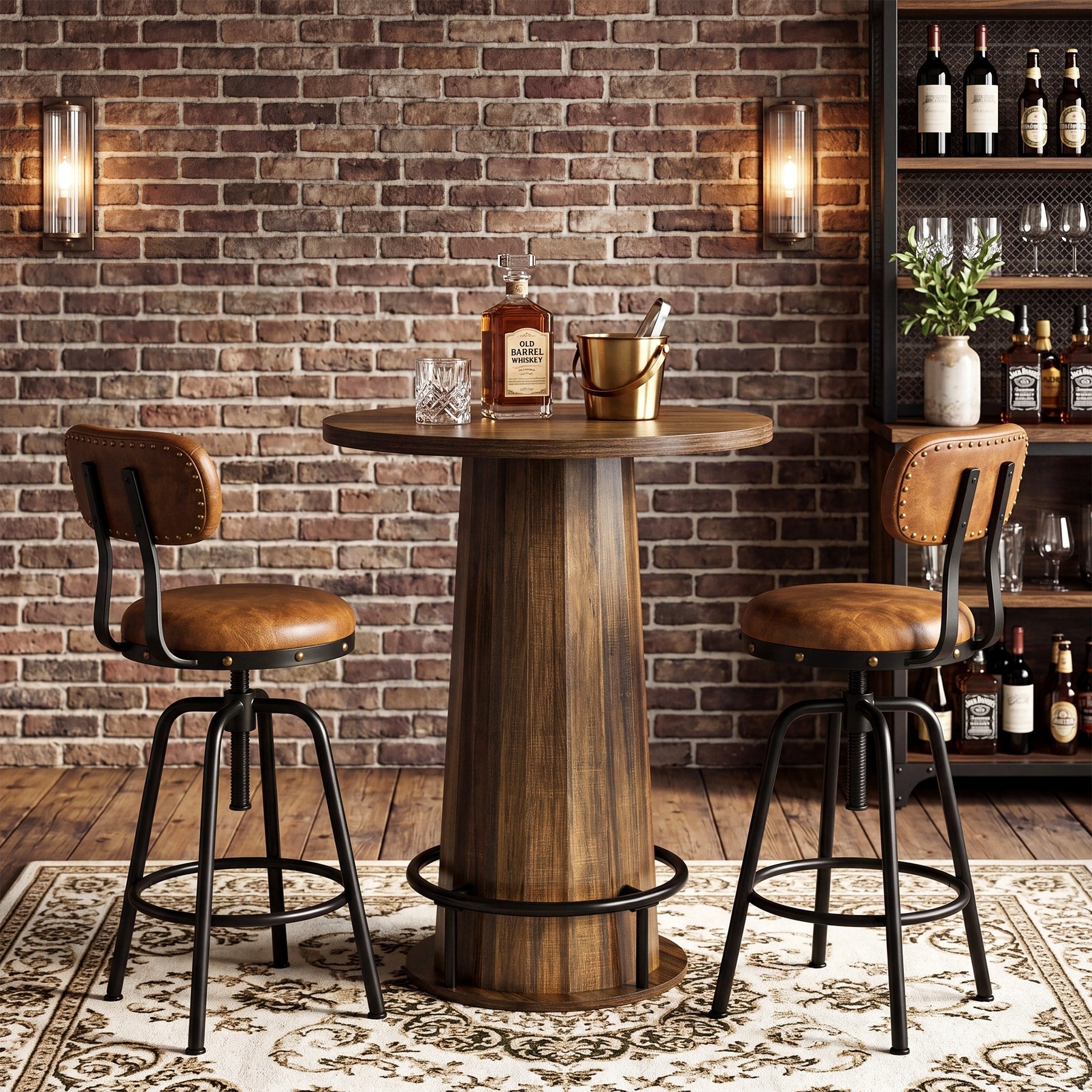 31.5 Inch Bar Table With Metal Ring Footrest Thickened Waterproof Tabletop Easy To Clean