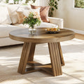31.5 Inch Farmhouse Round Coffee Table With Thickened Cross Shaped Wood Frame 31.50 L X 31.50 W X 17.72 H