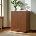 31.5 Inch Modern Wavy Sideboard Cabinet 2 Door Curved Storage Console With Wood Grain Top