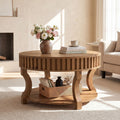31.5 Inch Round Coffee Table Farmhouse 2 Tier Center Table