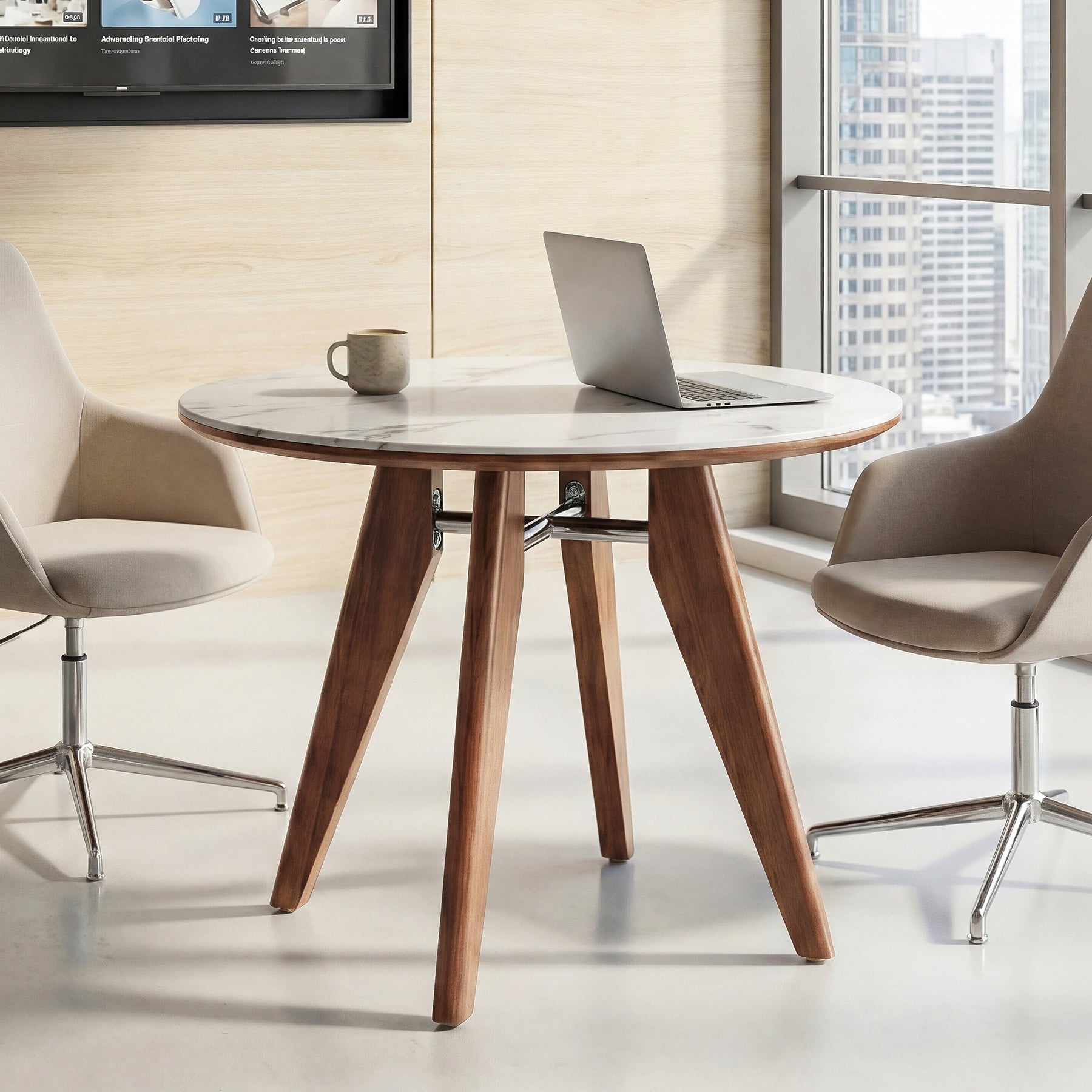 31.5 Inch Small Conference Table Round Solid Wood Home Office Table