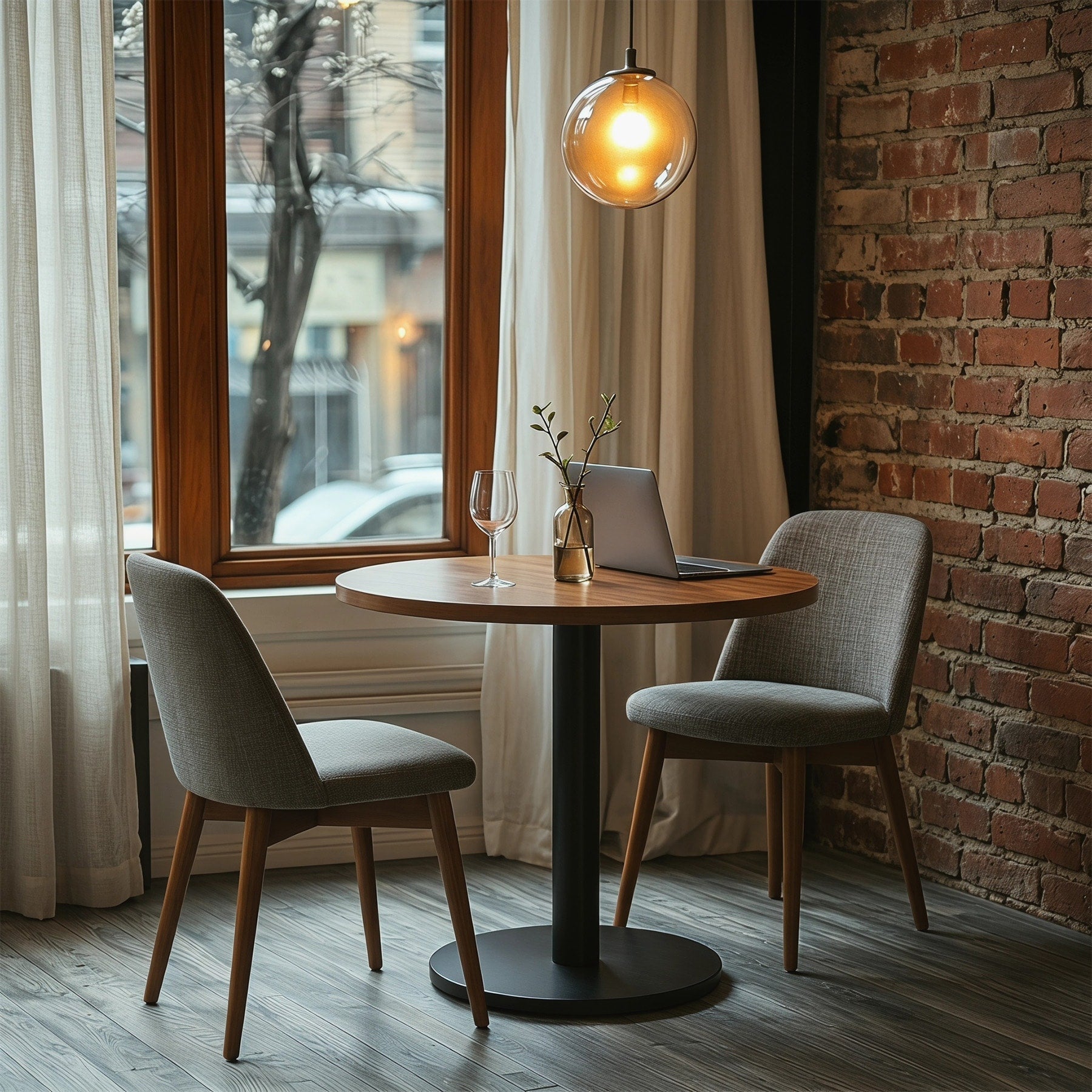 31.5 Inch Solid Wood Round Dining Table Metal Pedestal Base