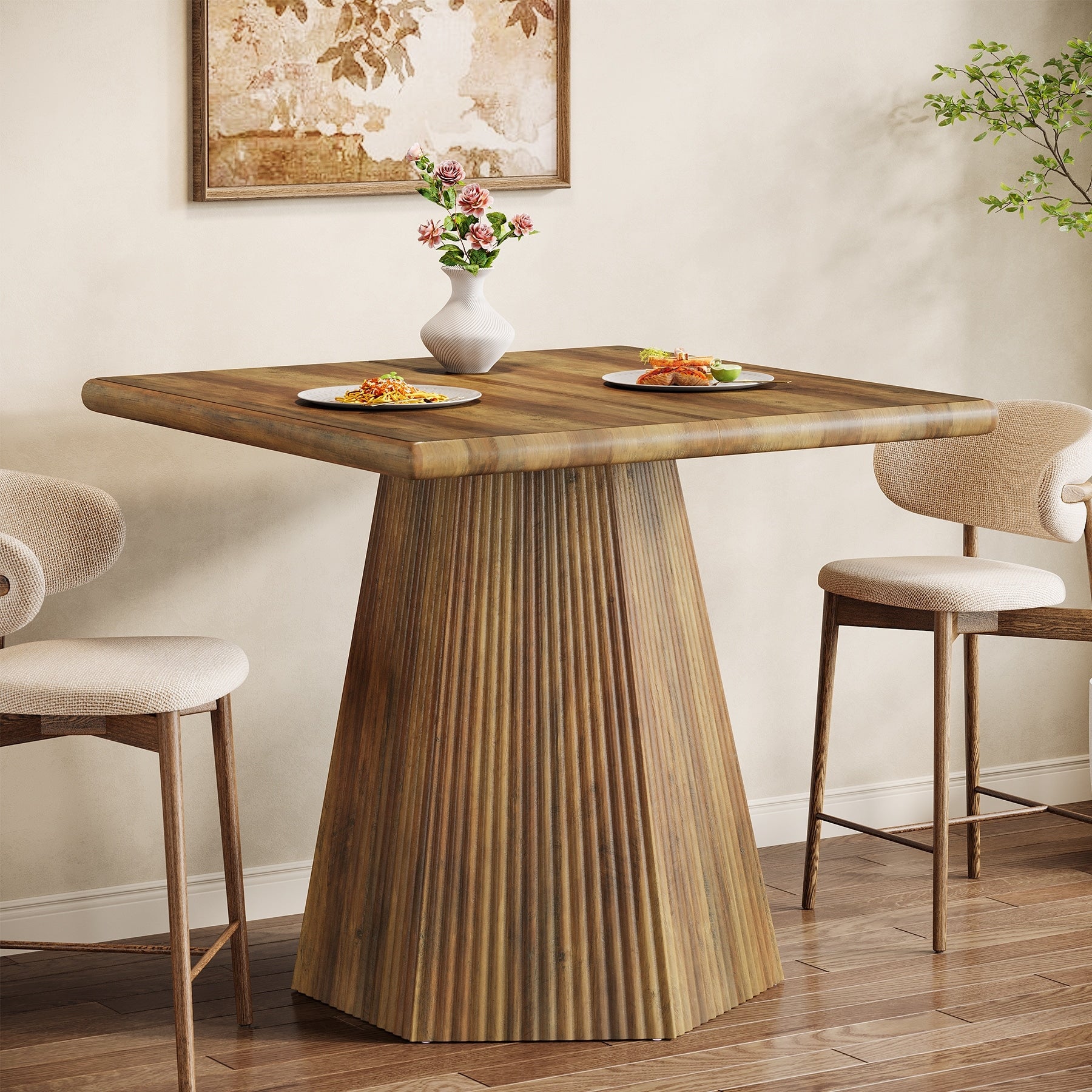 31.5 Inch Square Dining Table With Sturdy Pedestal Base