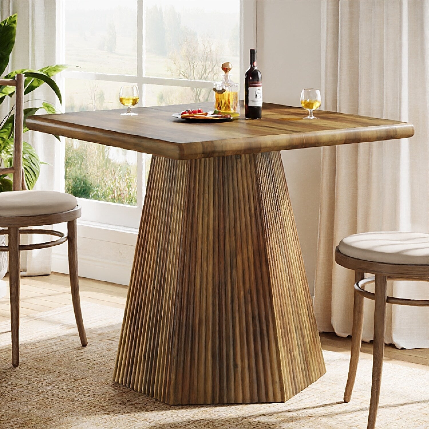 31.5 Square Dining Table Kitchen Table With Fluted Pedestal Base