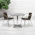 31.5 Foot Round Aluminum Indoor Outdoor Table With 2 Rattan Chairs