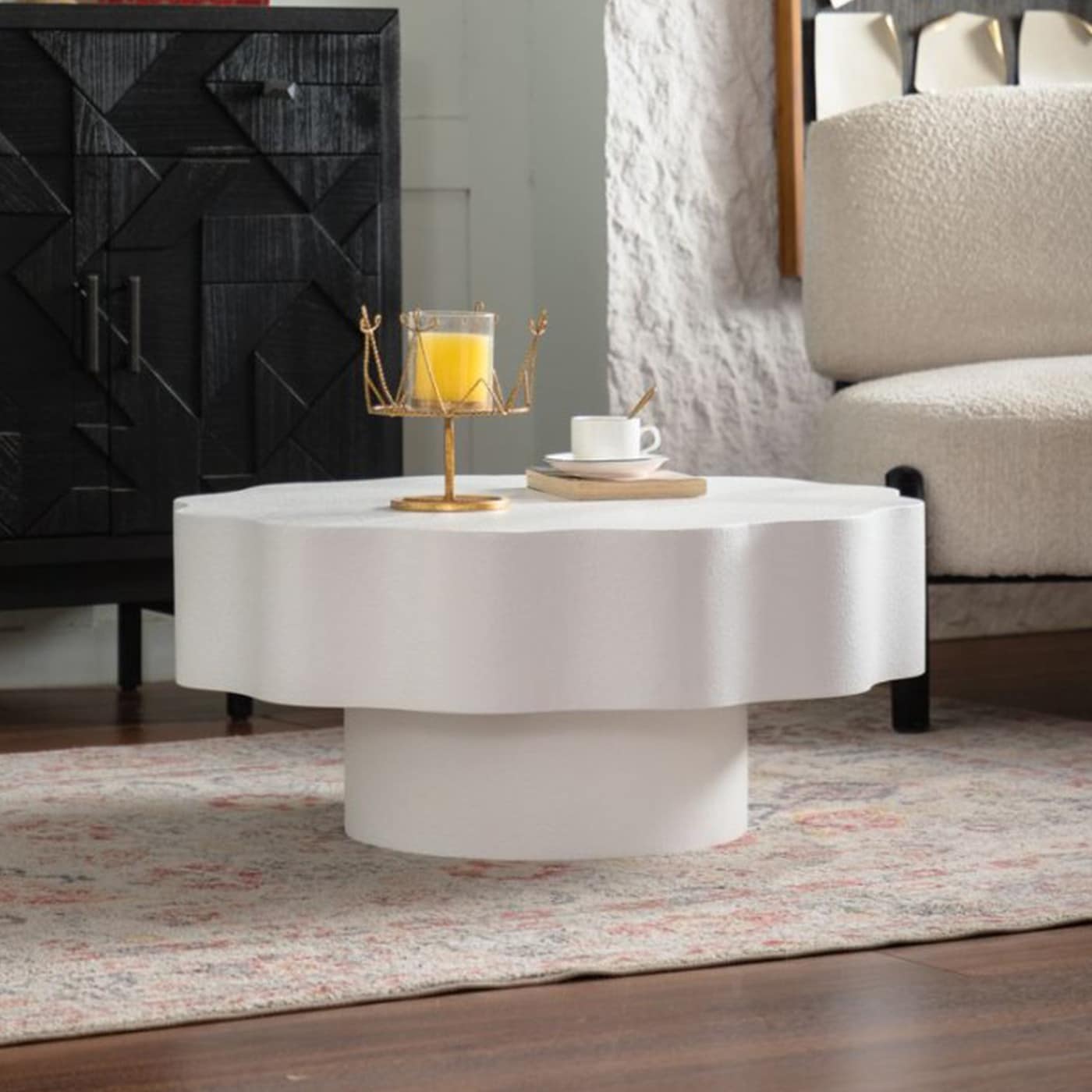 31.5 In Scalloped White Coffee Table