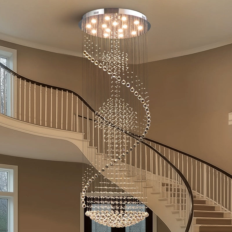 31.5 In. Crystal Chandelier Modern Large Spiral Raindrop Chandeliers Flush Mount Chandelier For High Ceiling Entryway Foyer