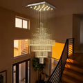 31.5 In. Crystal Modern Chandelier 24 Lights Square Luxury 4 Tiers Raindrop Chandelier Flush Mount Ceiling Light For Foyer