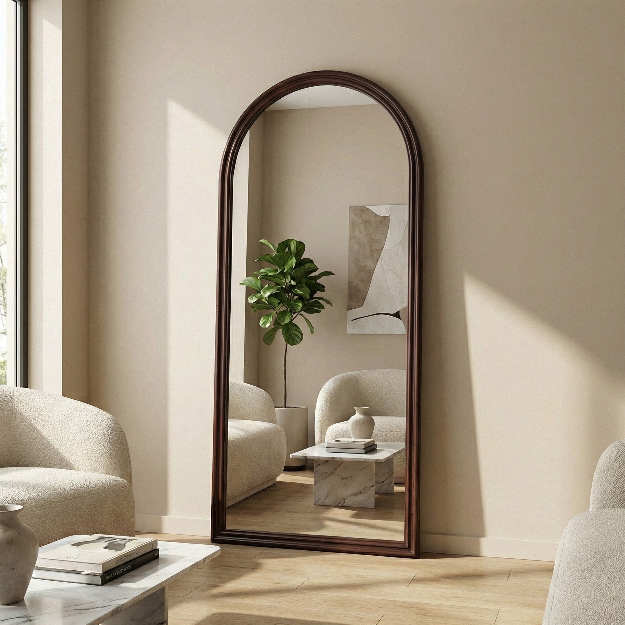 31.5 In. W X 71 In. H Arched Solid Wood Framed Floor Mirror 71 X31.5