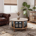 31.5 Inch Round Three Door Storage Coffee Table Modern Real Wood Veneer Coffee Table Suitable For Living Room