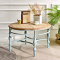 31.50 Accent Rustic Wooden Carved Coffee Table Easy Assembly Round Wooden Top Metal Leg Round End Table For Living Room