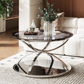 31.50 Modern Glass Coffee Table With 2 Tiers Ring Shaped Frames Chrome Finish And Gray Tempered Glass Round Coffee Table