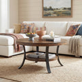 31.5 2 Tier Round Solid Wood Coffee Table With Curved Metal Legs