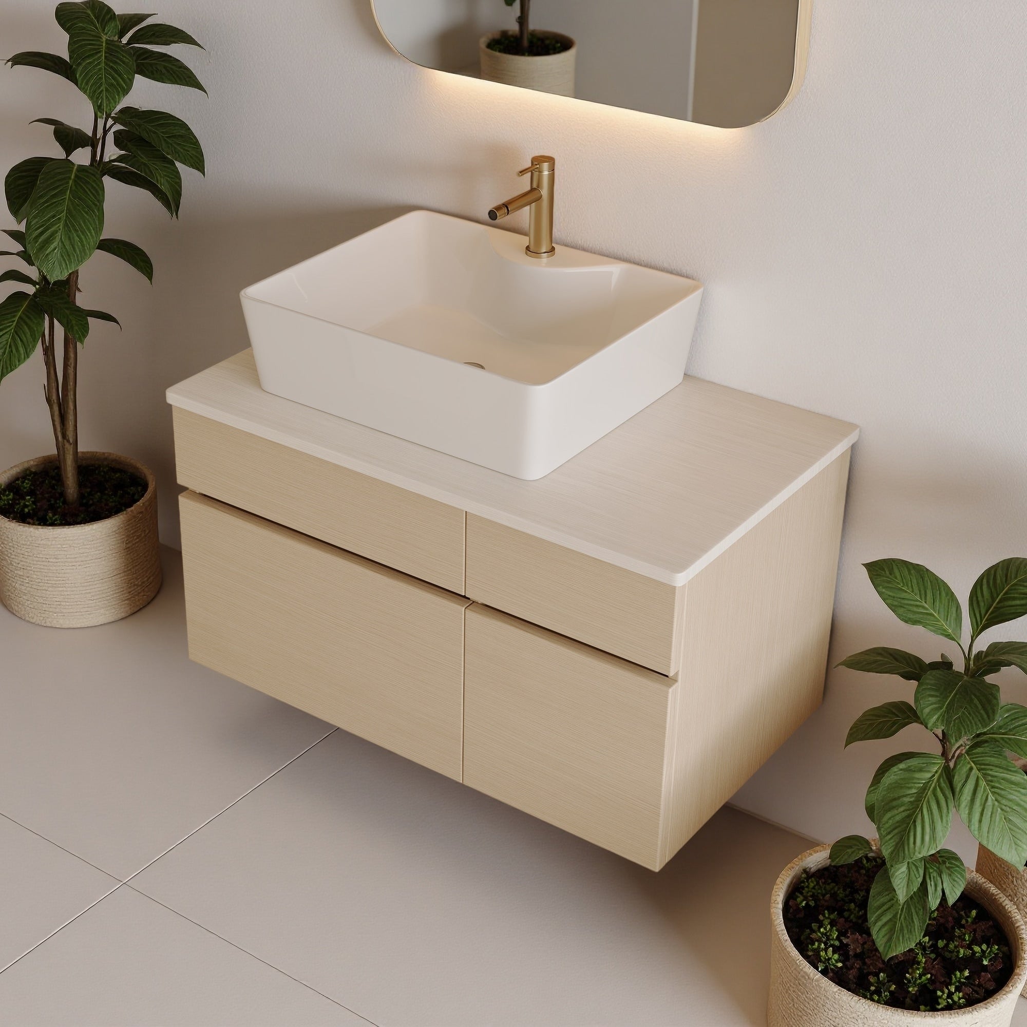 31.5 Engineered Wood Water Resistant Wall Mounted Compact Bathroom Vanity With Sink For Small Bathroom