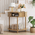 31.5 Farmhouse Grooved Half Moon Console Table For Living Room Hallway Entryway Or Foyer
