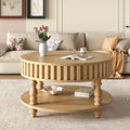 31.5 Farmhouse Round Fluted Coffee Table With Flip Top Lids And Spacious Hidden Storage