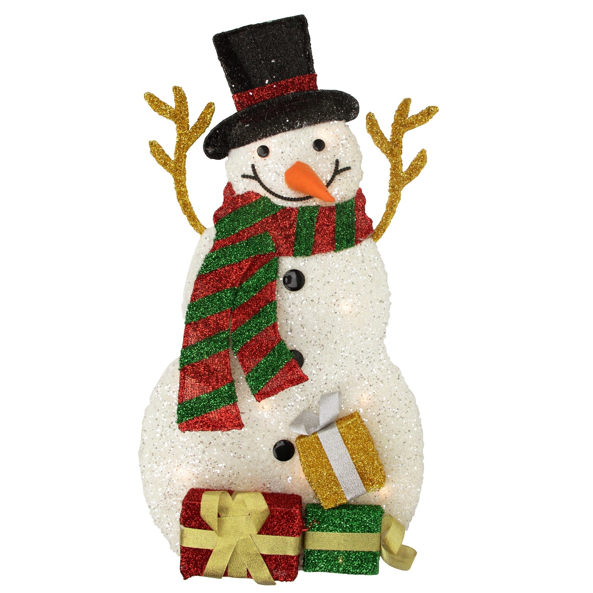 31.5 Lighted Tinsel Snowman With Gifts Christmas Outdoor Decoration Red
