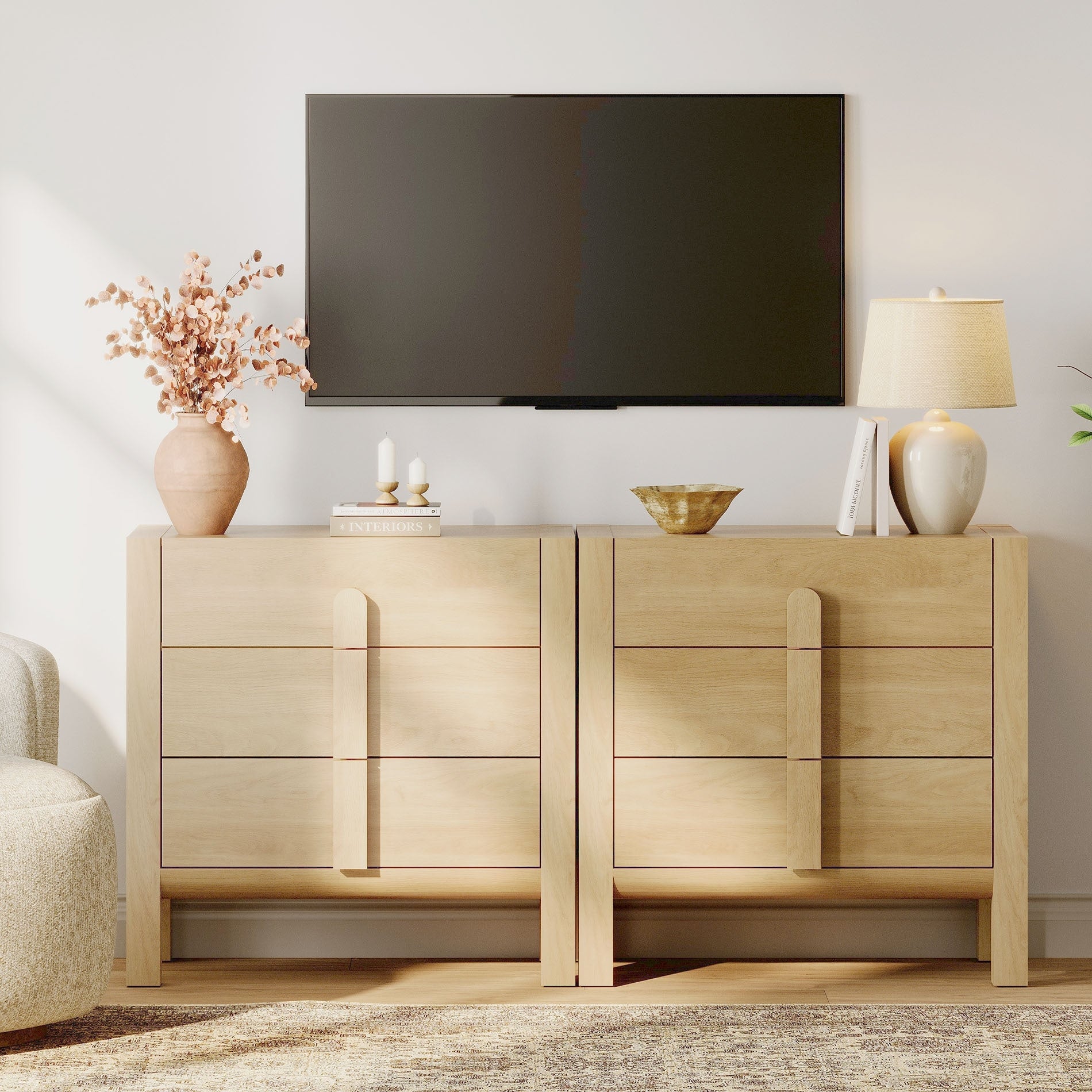 31.5 Mid Century Modern Tv Stand Dresser With 3 Drawers Wooden Tv Console With Storage