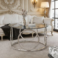 31.5 Modern Round Glass Top Coffee Table With Circular Metal Frame