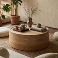 31.5 Round Coffee Table With Natural Wood Grain For Living Room Modern Drum Circle Coffee Table For Living Room