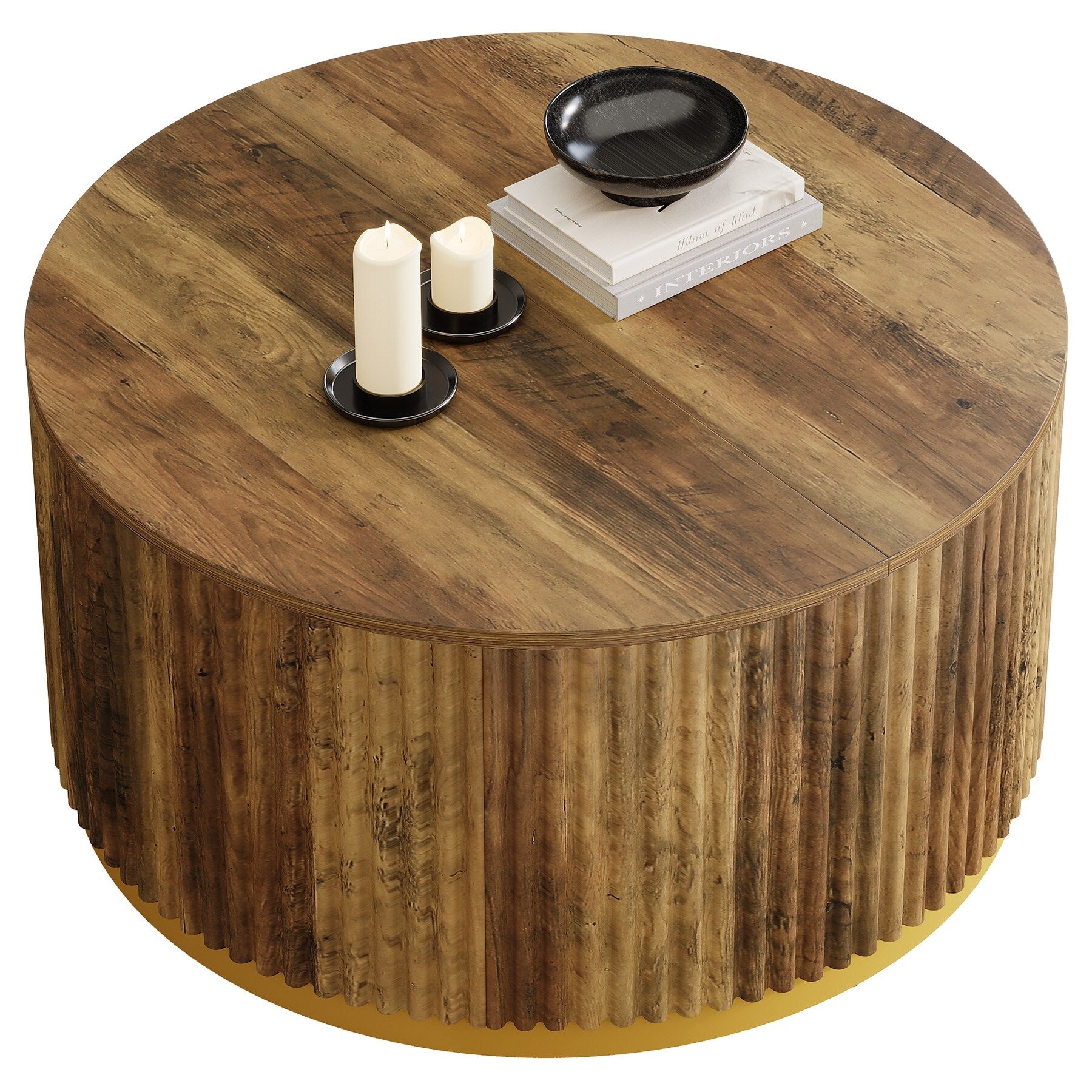 31.5 Round Coffee Table Fluted Wooden Center Table