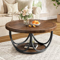 31.5 Round Coffee Tables For Living Room 2 Tier Small Wooden Circle Accent Table Industrial Center Tables
