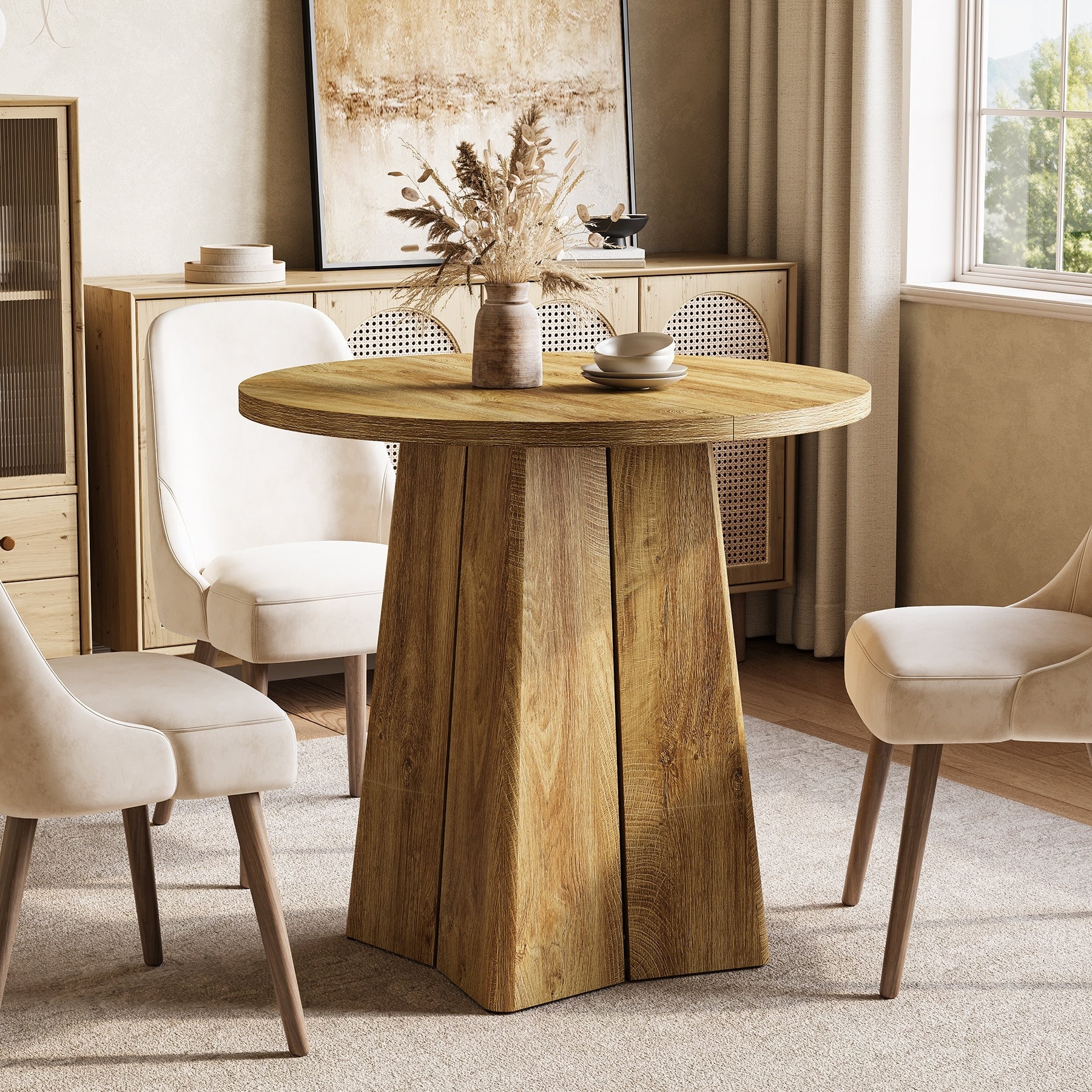 31.5 Round Dining Table For 2 People Dining Room Table For Living Room Circle Kitchen Table With Pedestal Base