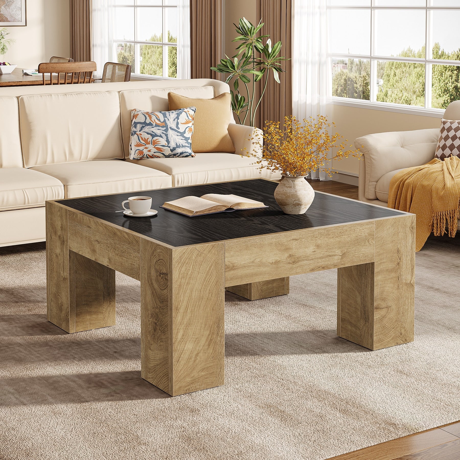 31.5 Small Square Coffee Table Wooden Center Cocktail Tea Accent Table