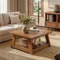 31.5 Solid Wood Square Coffee Table With 2 Tier Storage 31.5 D X 31.5 W X 17.7 H