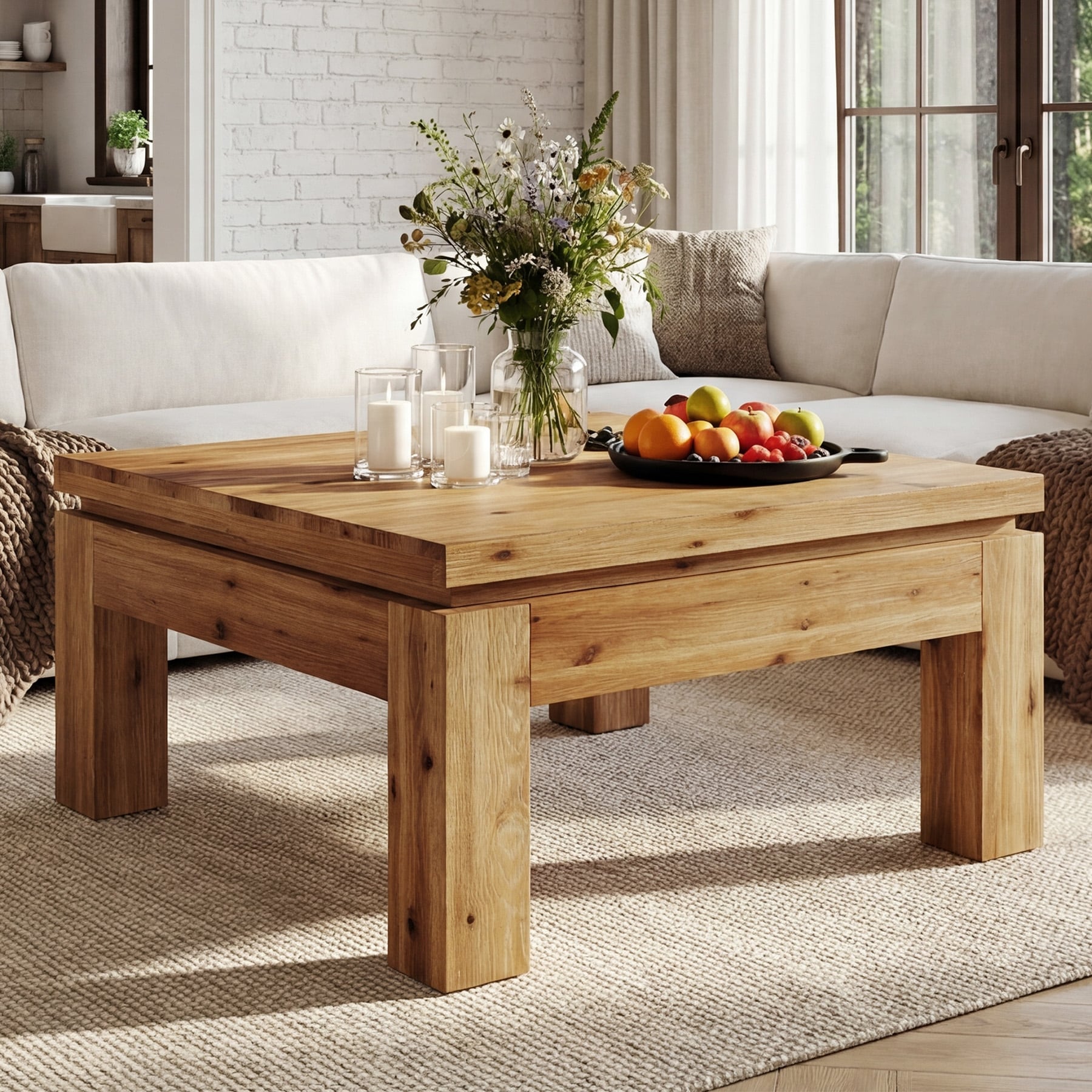 31.5 Square Coffee Table Farmhouse Solid Wood Coffee Table