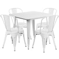 31.5 Square Metal Indoor Outdoor Table Set With 4 Stack Chairs