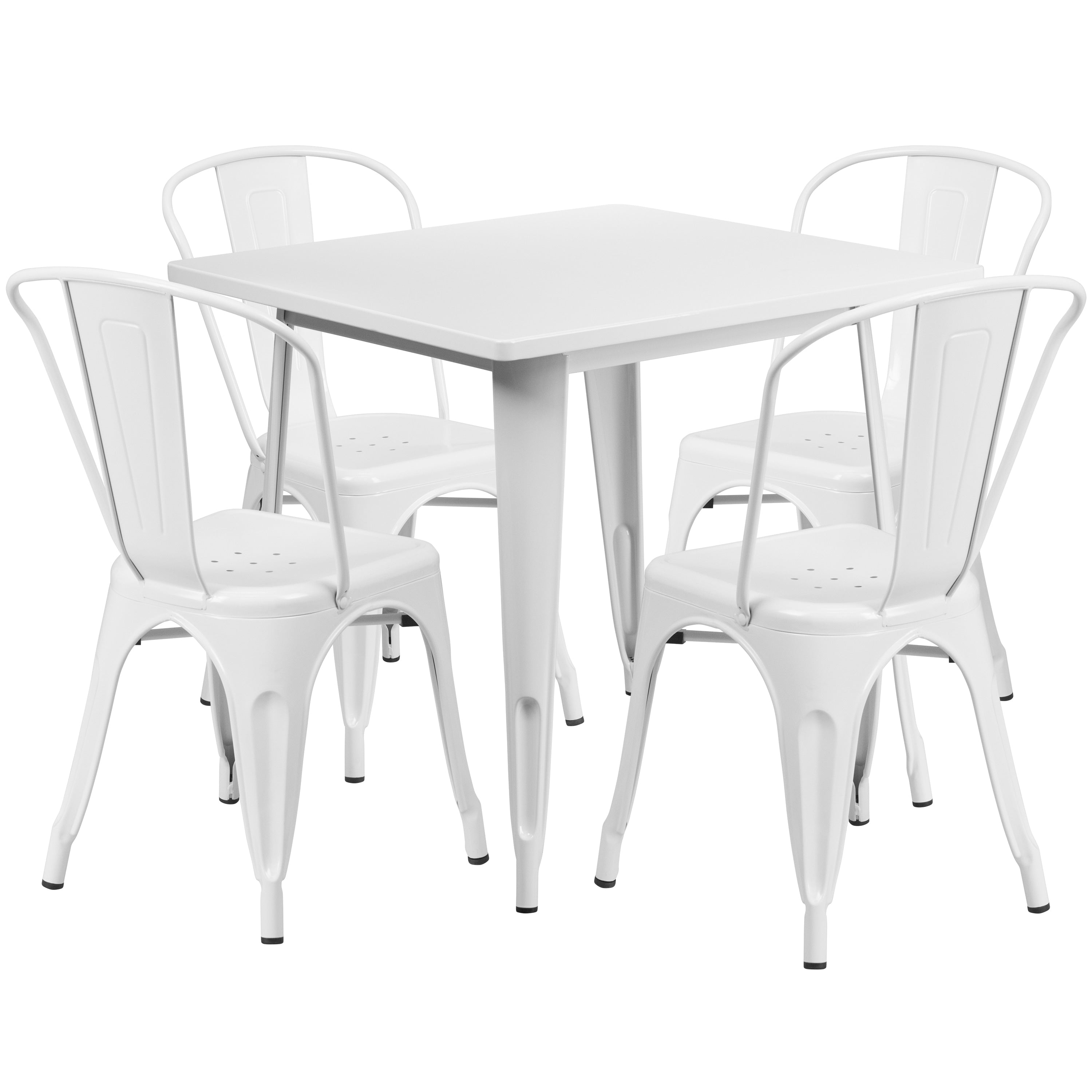 31.5 Square Metal Indoor Outdoor Table Set With 4 Stack Chairs