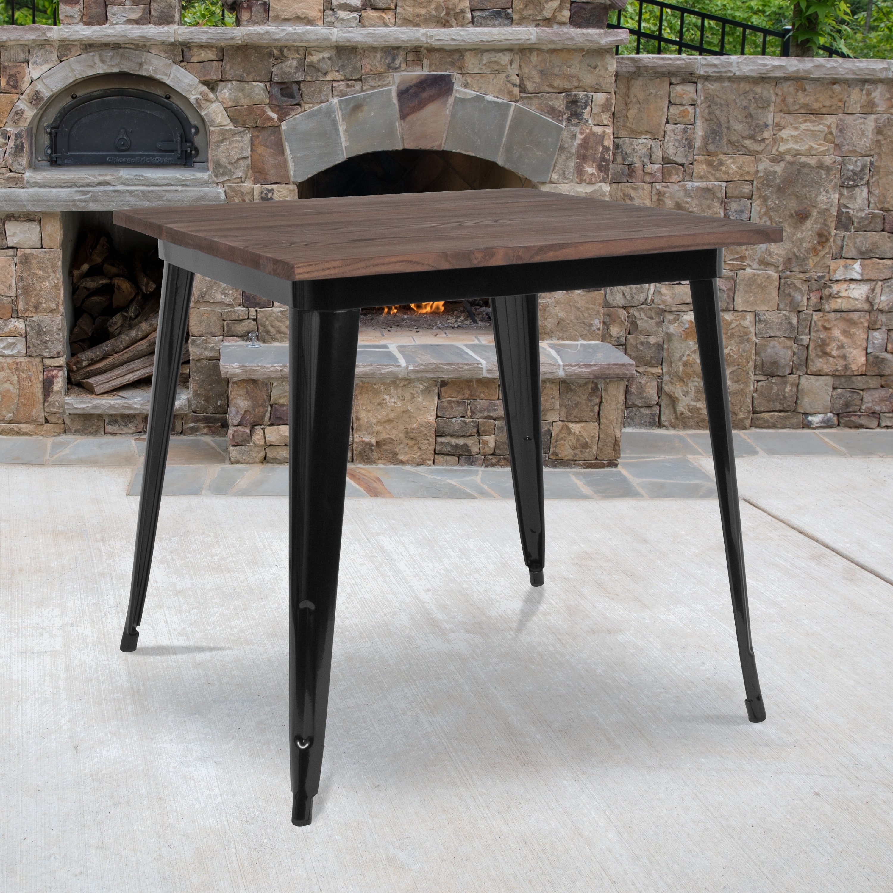 31.5 Square Metal Indoor Table With Rustic Wood Top