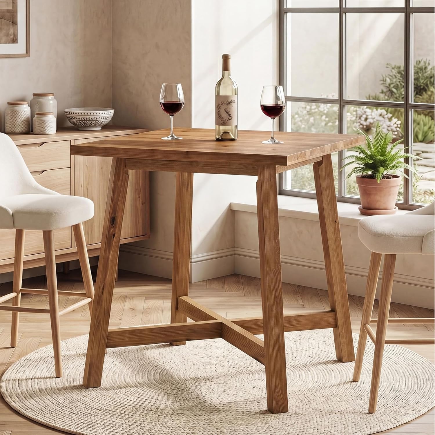 31.5 Square Solid Wood Bar Table Counter Height Pub Bistro Table For Kitchen Dining Room
