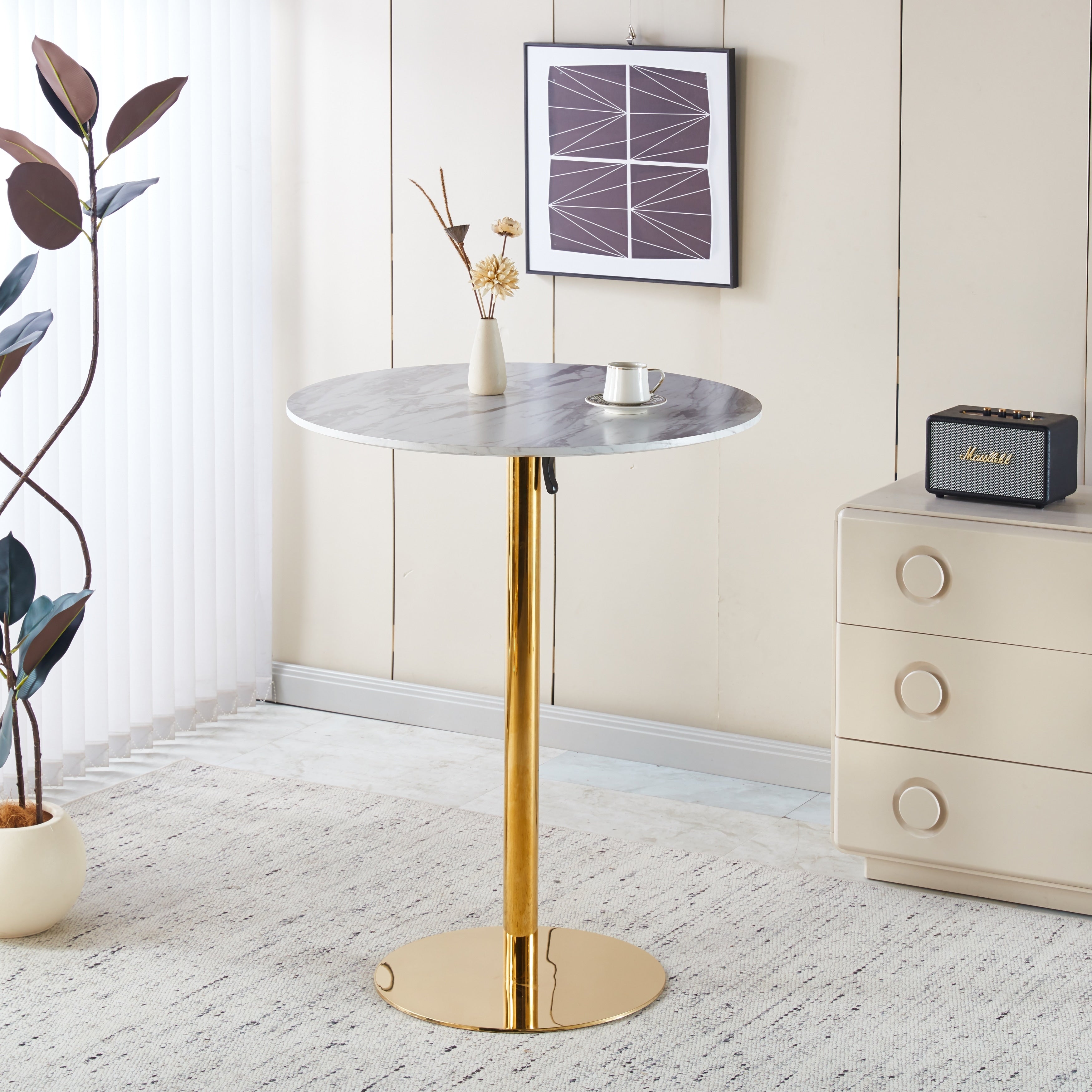 31.5 Folding Golden And White Tulip Bar Table Mid Century Bar Table For 2 4 People With Round Mdf Table Top