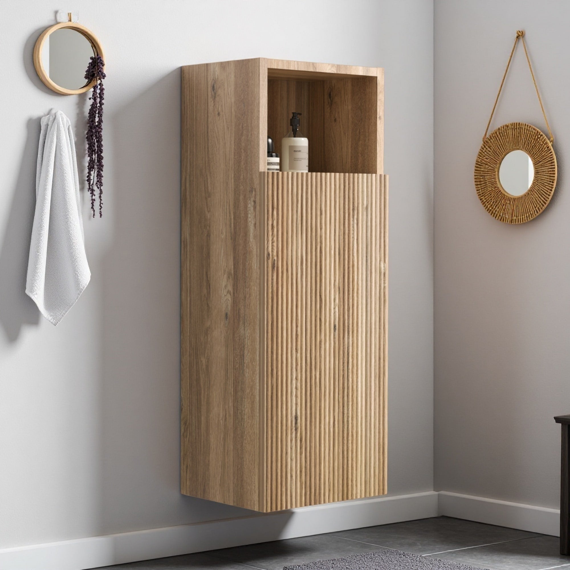 31.5 H Bathroom Floating Side Cabinet Wall Mounted Storage For Small Spaces Eco Friendly Chic