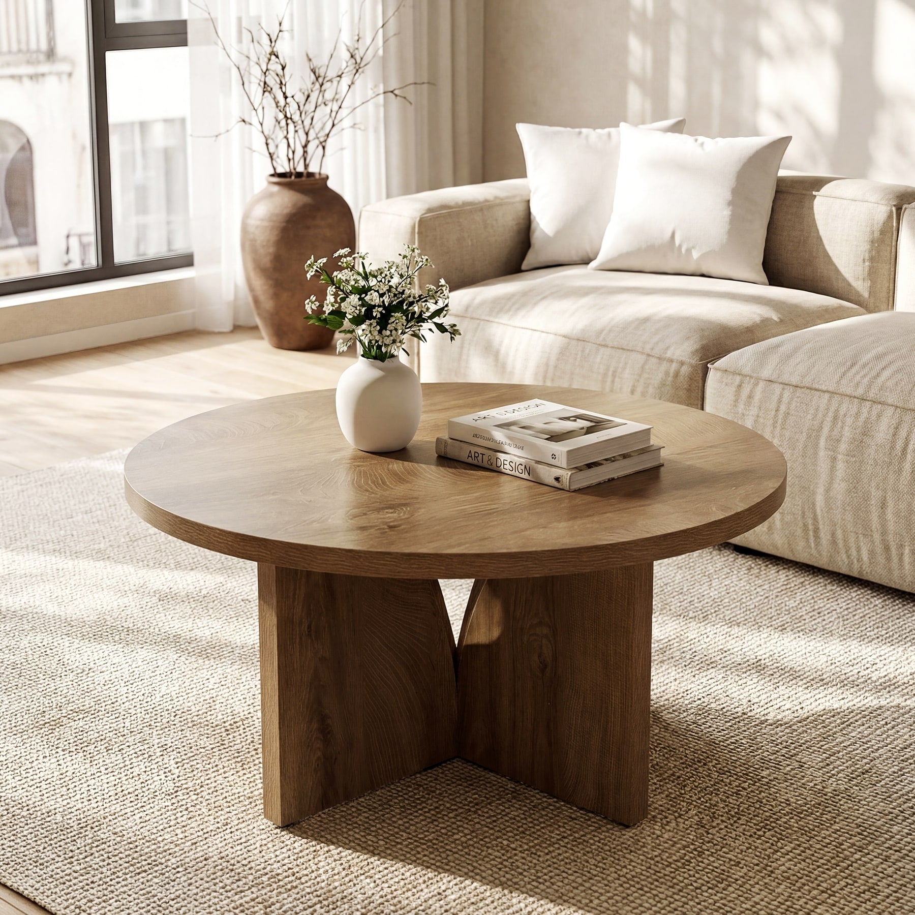 31.5 Round Coffee Table Modern Center Table With Sturdy Base