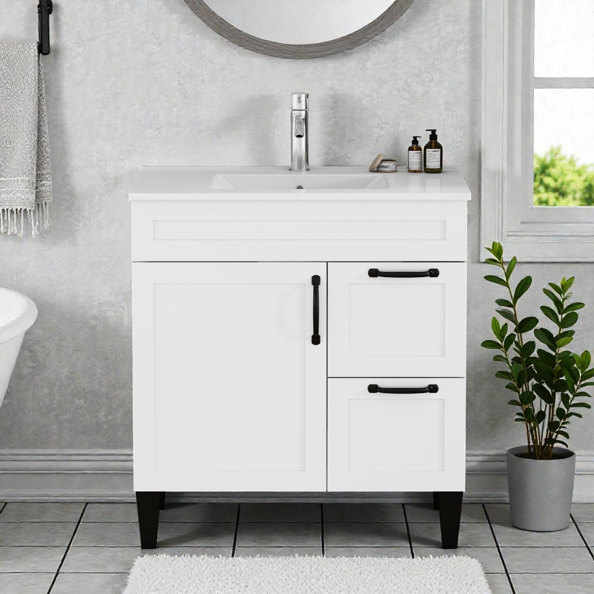 31.9 Bathroom Vanity With Ceramic Sink 2 Drawers And 1 Door Soft Close Storage Cabinet Black Hardware