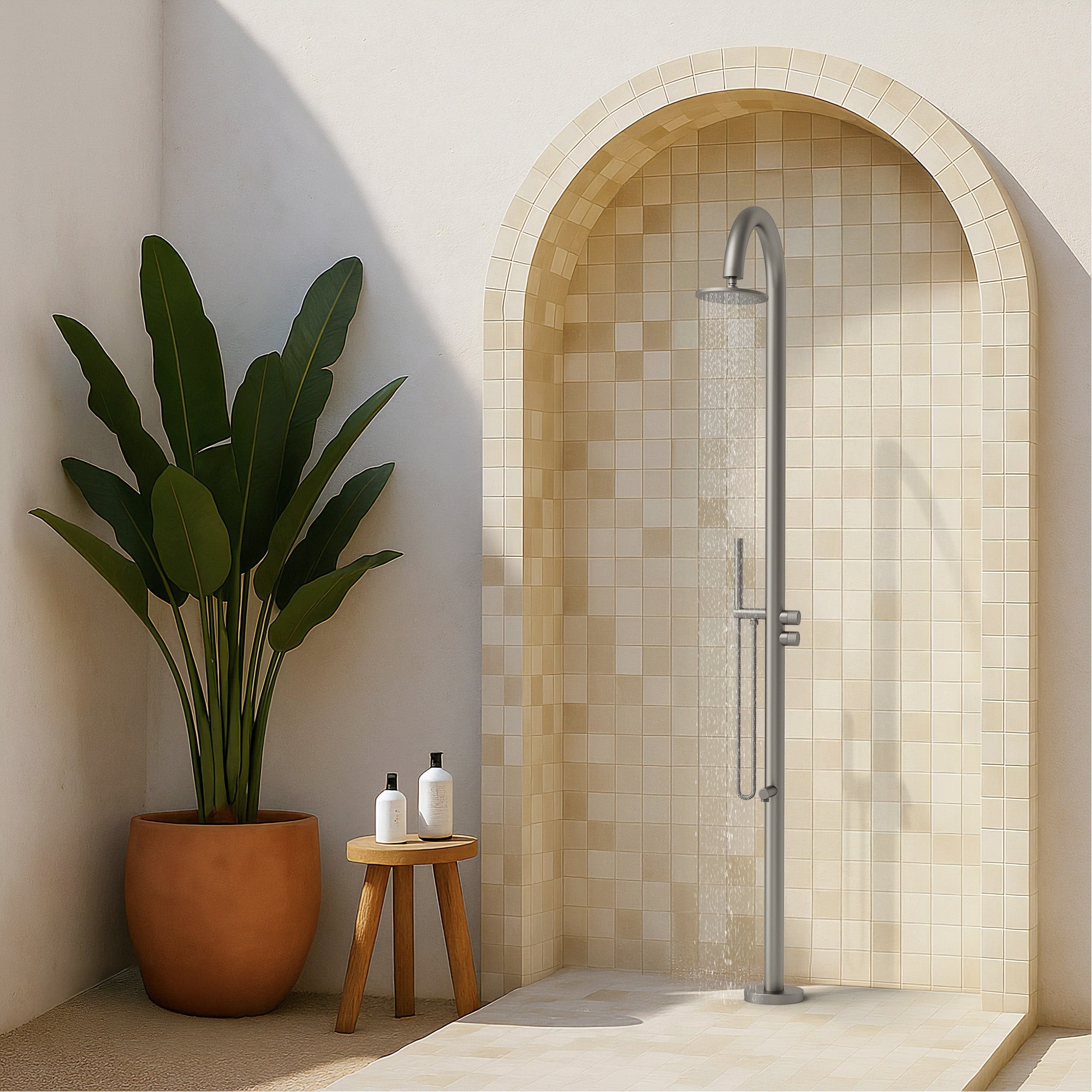 316 Stainless Steel Freestanding Outdoor Shower With Handheld Shower