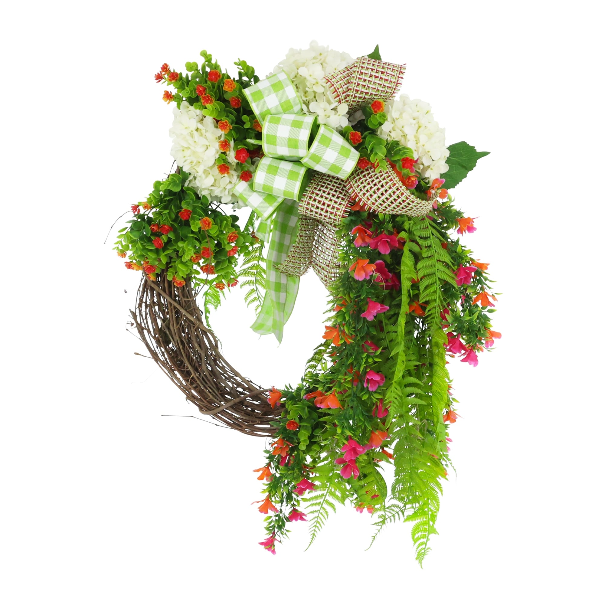 31 Wreath With Hydrangeas Eucalyptus Ferns And Bows
