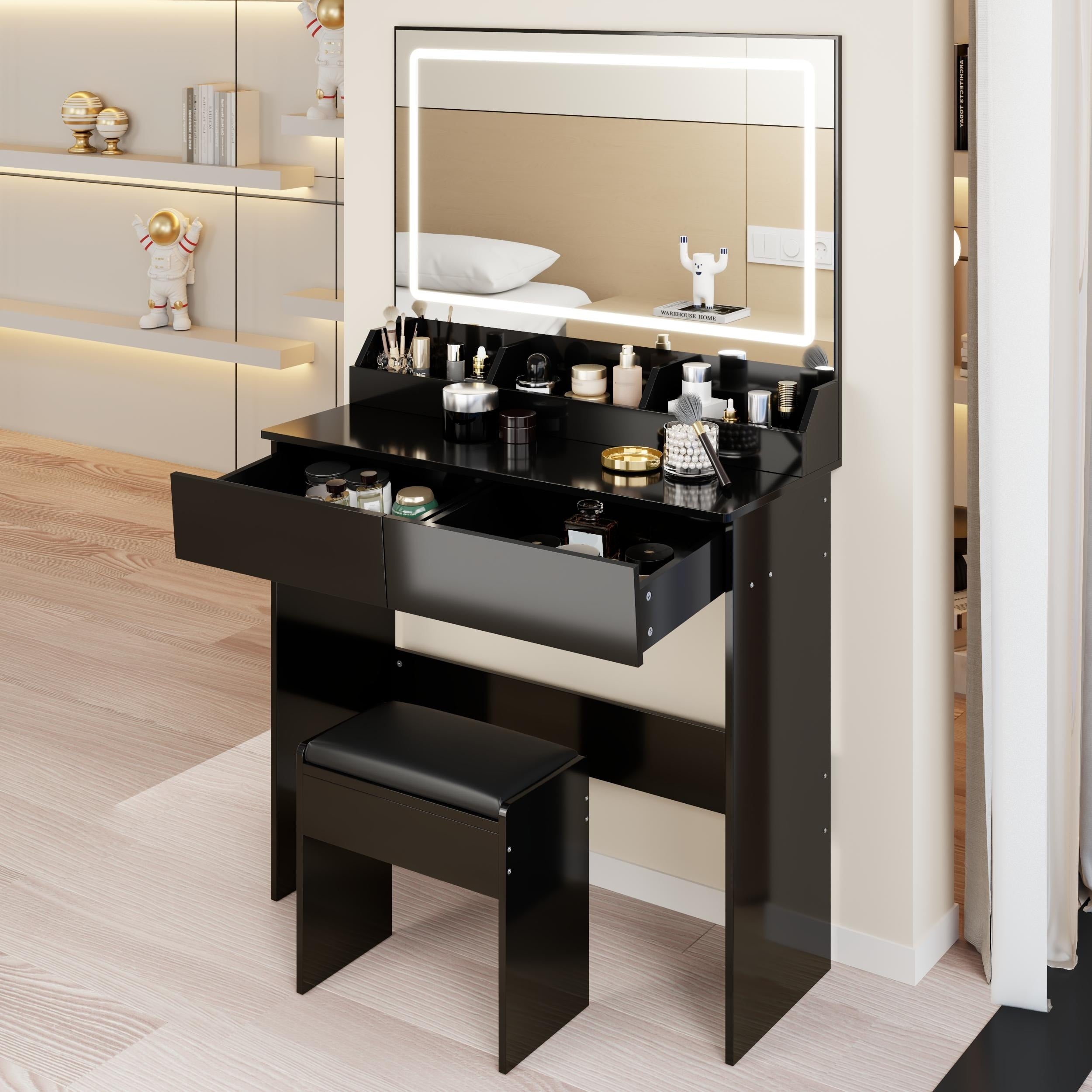 31 X 20 Extra Large Led Mirror Makeup Vanity Table Soft Cushion Stool Suit Compact Dressing Table Suitable For Small Space