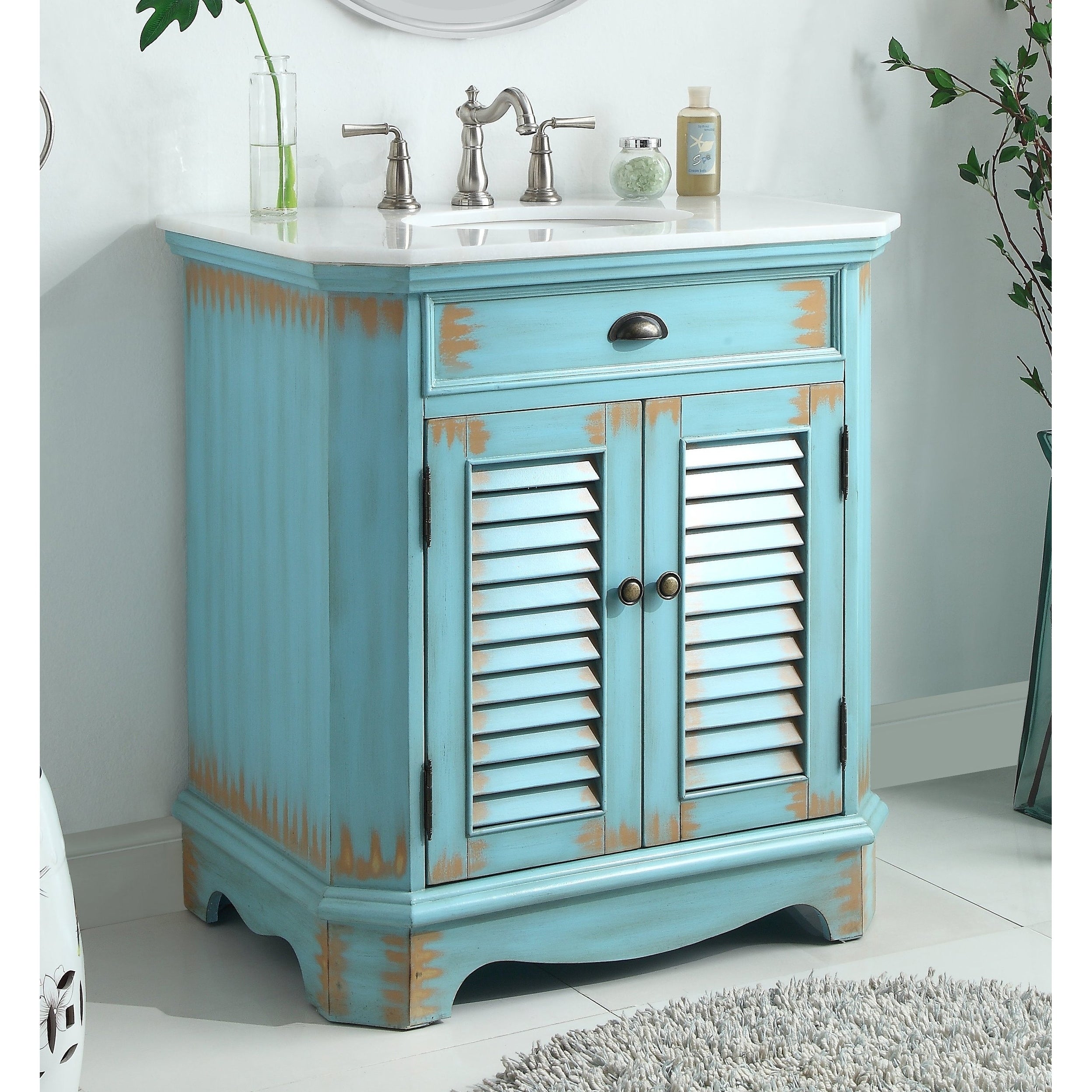 32 Benton Collection Fairfield Rustic Distressed Blue Bathroom Vanity