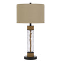 32 Inch Table Lamp Rippled Glass Body With Rope Burlap Shade Metal Base