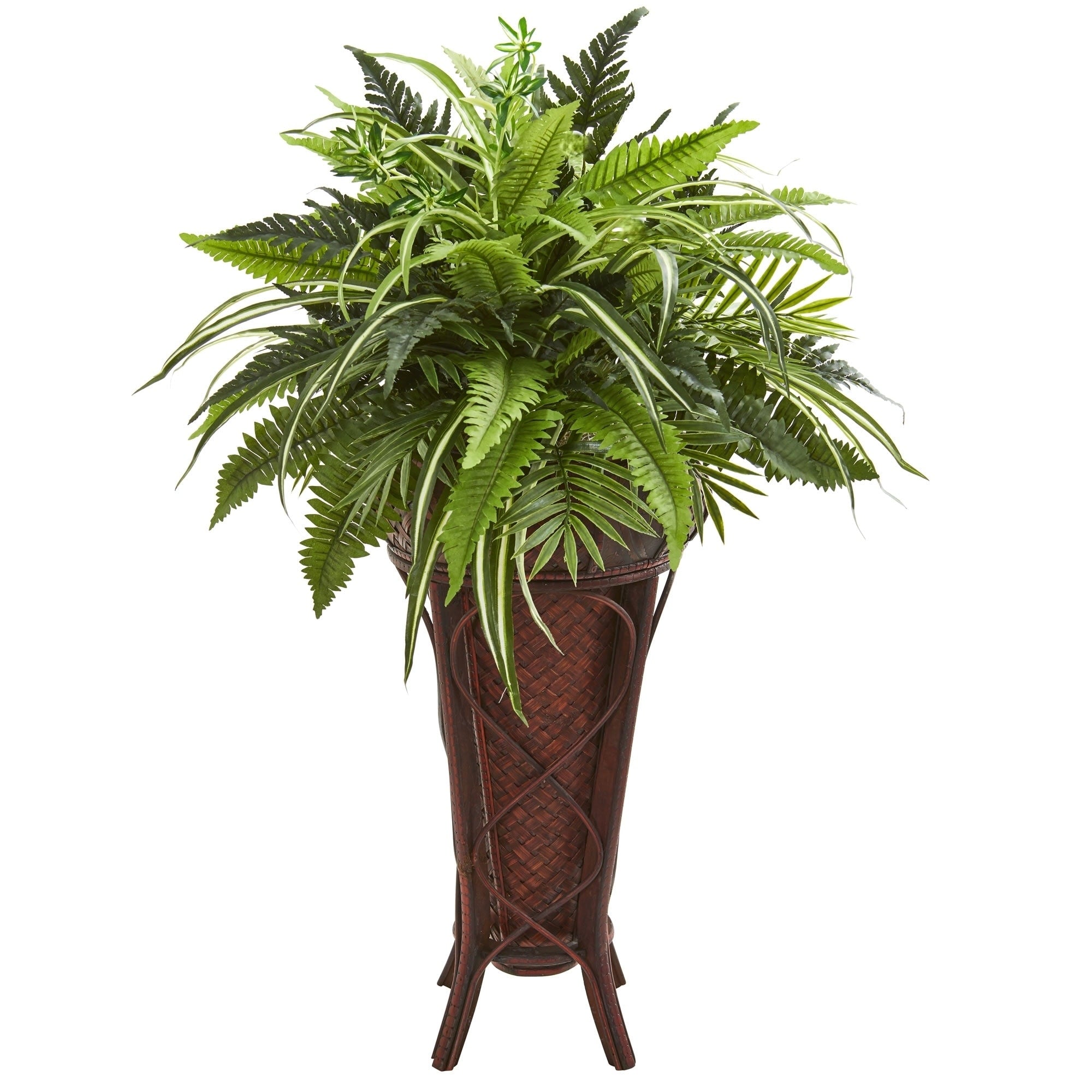 Nearly Natural 32 Inch Mixed Greens And Fern Artificial Plant In Decorative Stand