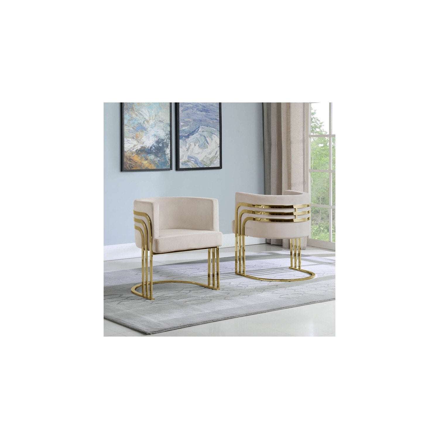 32 In.H Beige Finish Velvet Upholstery Square Barrel Chair Piece Of 1 With Straight Arm 8 X 10