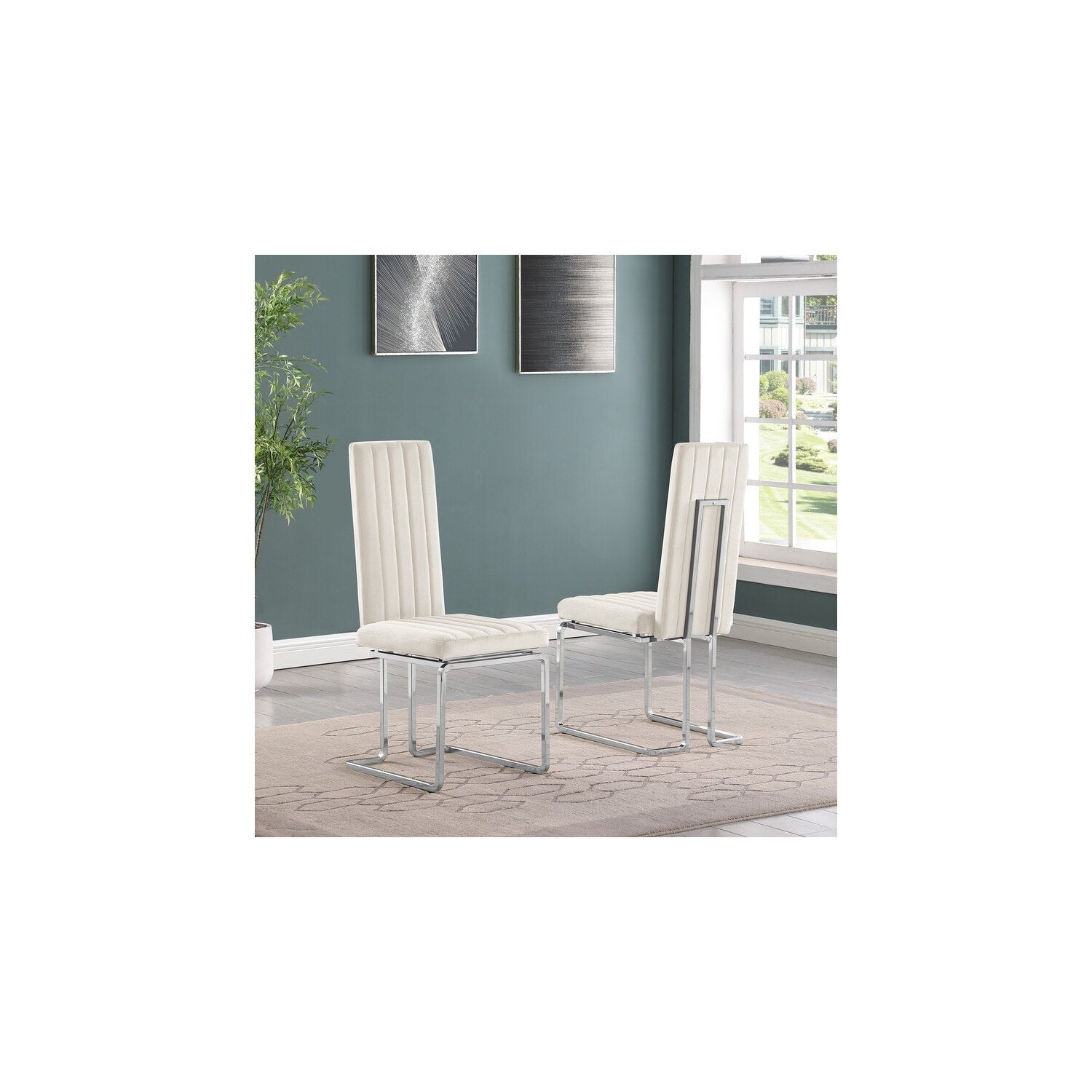 32 In.H Beige Finish Velvet Upholstery Square Barrel Chair Set Of 2 With Straight Arm 8 X 10
